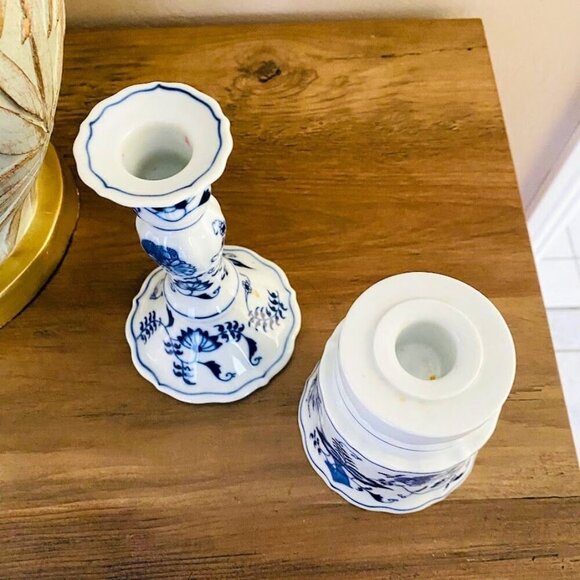 Blue Danube Candlestick Holders Set of 2 Blue and White - Picture 4 of 4